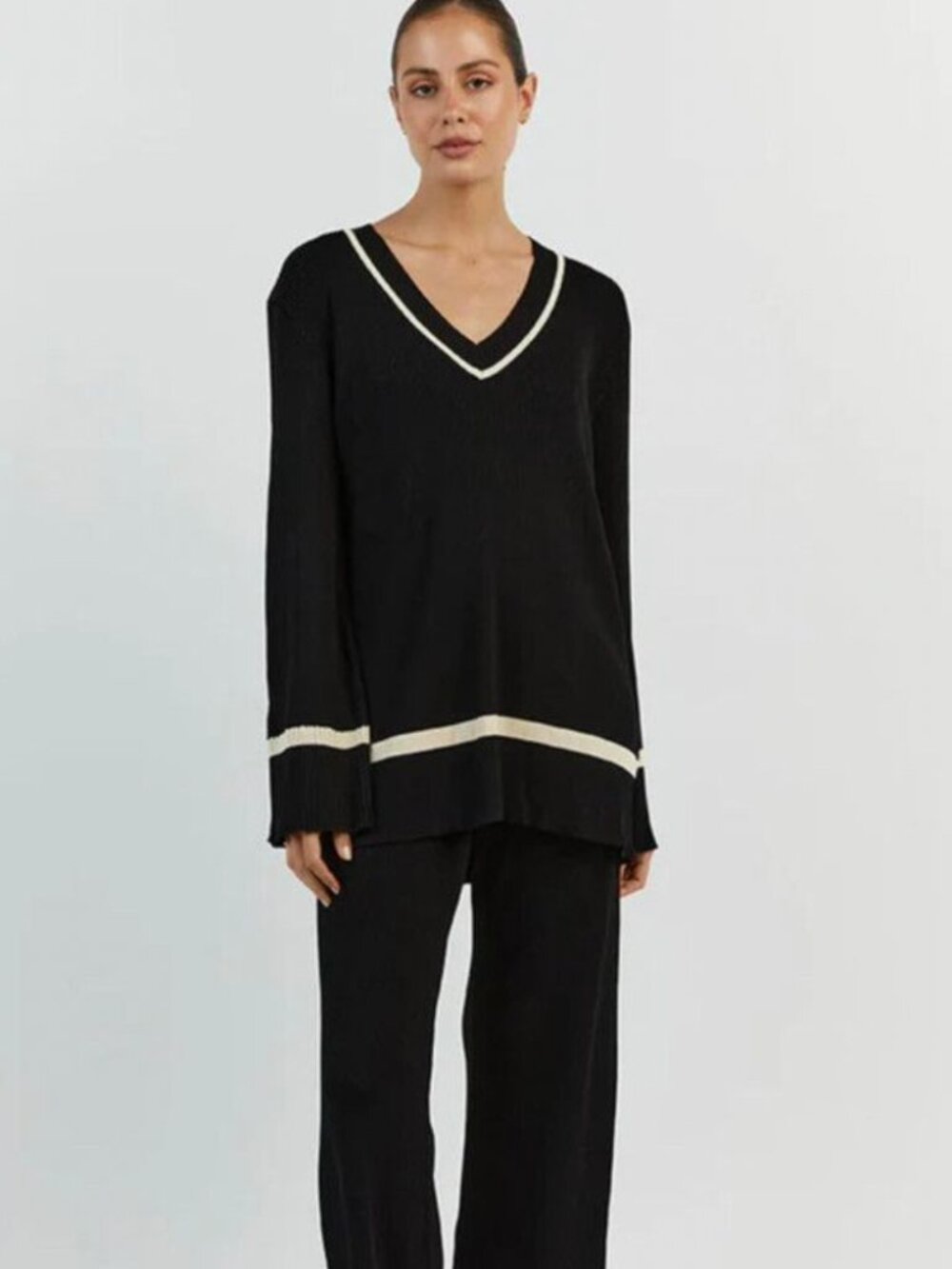 DISSH Elsie Knit Top Black White V-neck Size Small